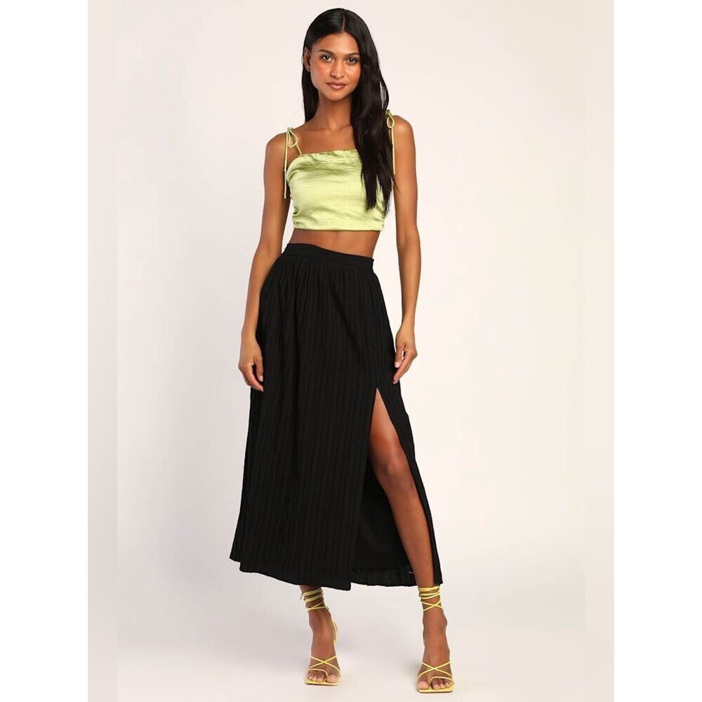 Lulus Midsummer Memories Black Mid-Rise Maxi Skirt Size Medium NWT